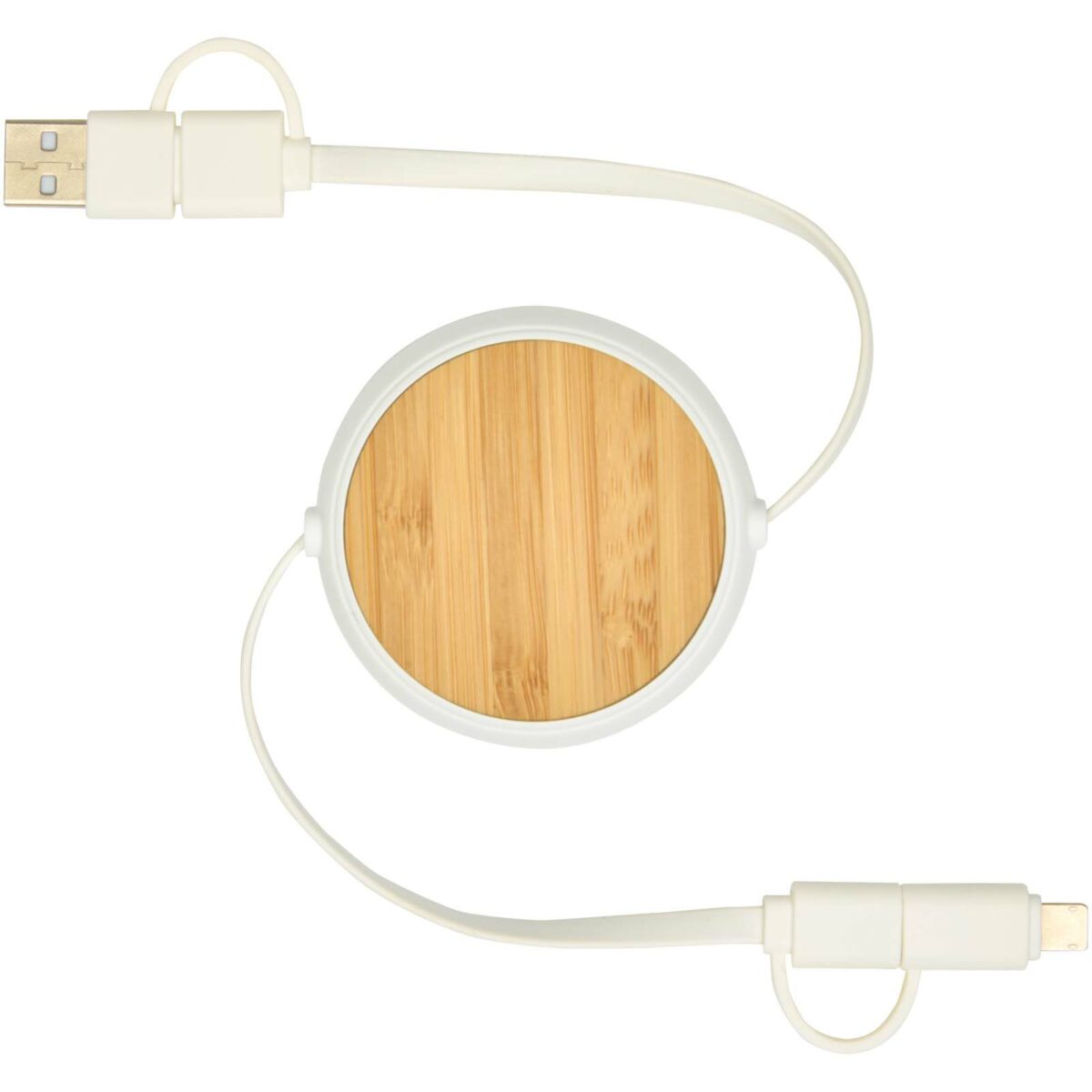 Chechia 5-in-1 recycled plastic 100 cm retractable data sync and 45W fast charge cable – White front view