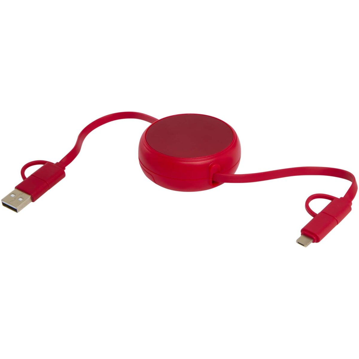 Alasia 5-in-1 100 cm recycled plastic and aluminium retractable data sync and 45W fast charge cable – Red extra view
