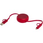Alasia 5-in-1 100 cm recycled plastic and aluminium retractable data sync and 45W fast charge cable – Red extra view