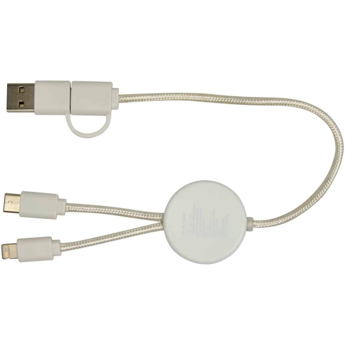 Chechia 5-in-1 recycled plastic 30 cm data sync and 27W fast charge cable with bamboo details – White back view