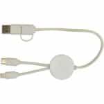 Chechia 5-in-1 recycled plastic 30 cm data sync and 27W fast charge cable with bamboo details – White back view