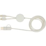 Chechia 5-in-1 recycled plastic 150 cm data sync and 27W fast charge cable with bamboo details – White back view