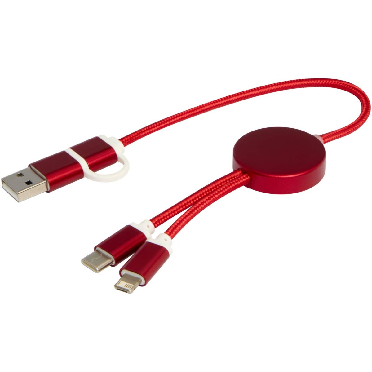 Alasia 5-in-1 recycled aluminium and plastic 30 cm data sync and 27W fast charge cable – Red extra view