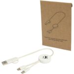 Citala 5-in-1 recycled plastic 30 cm data sync and 27W fast charge cable – White with logo
