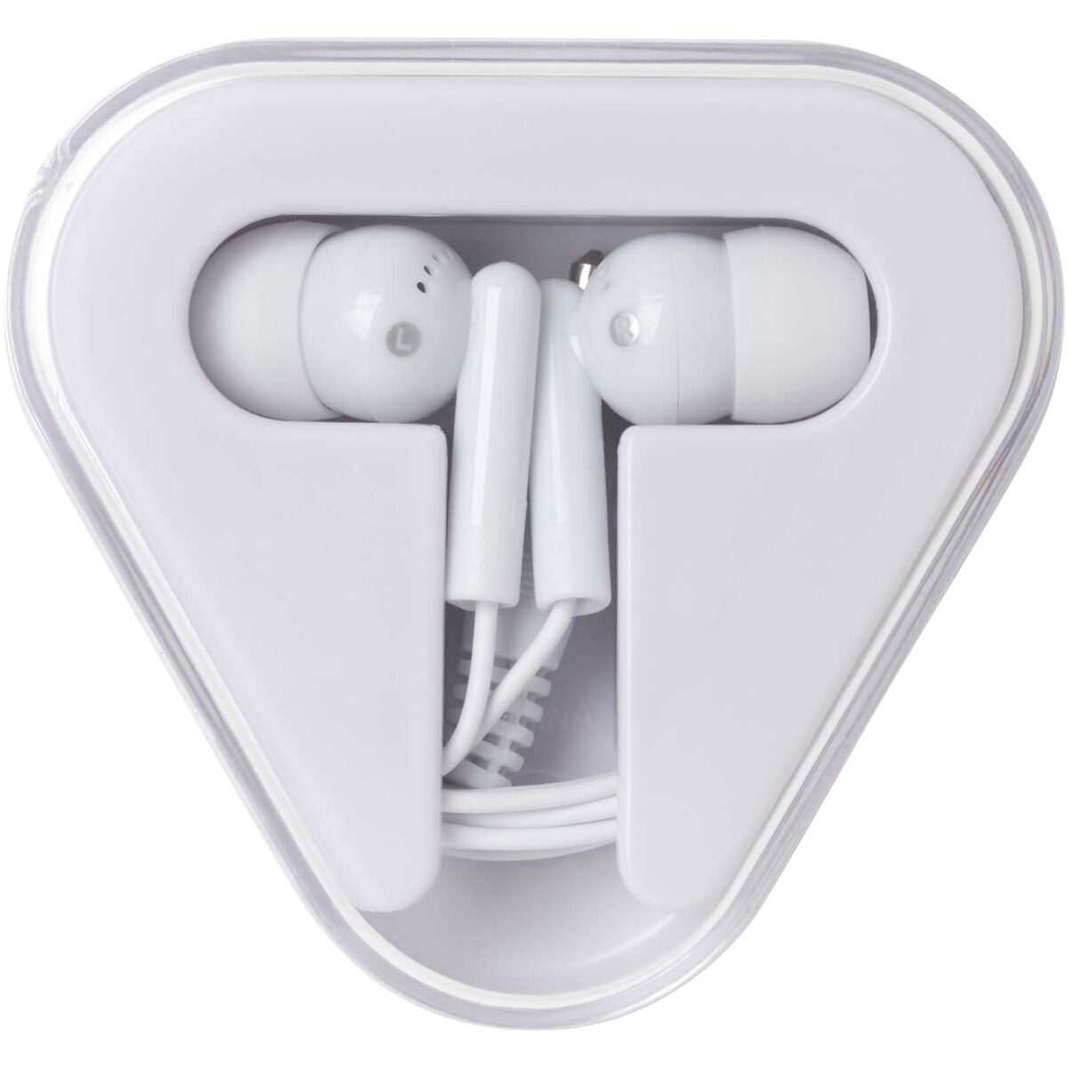 Rebel earbuds with recycled plastic storage box – White front view