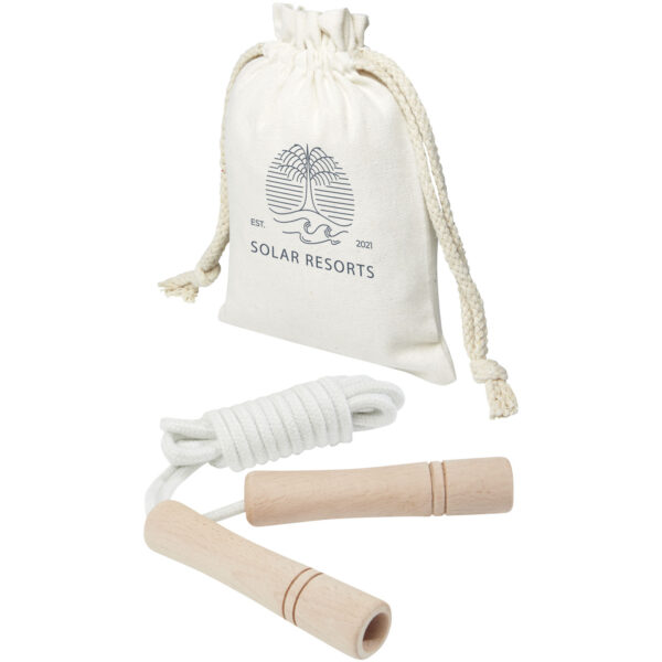 Denise wooden skipping rope in cotton pouch – Off white with logo