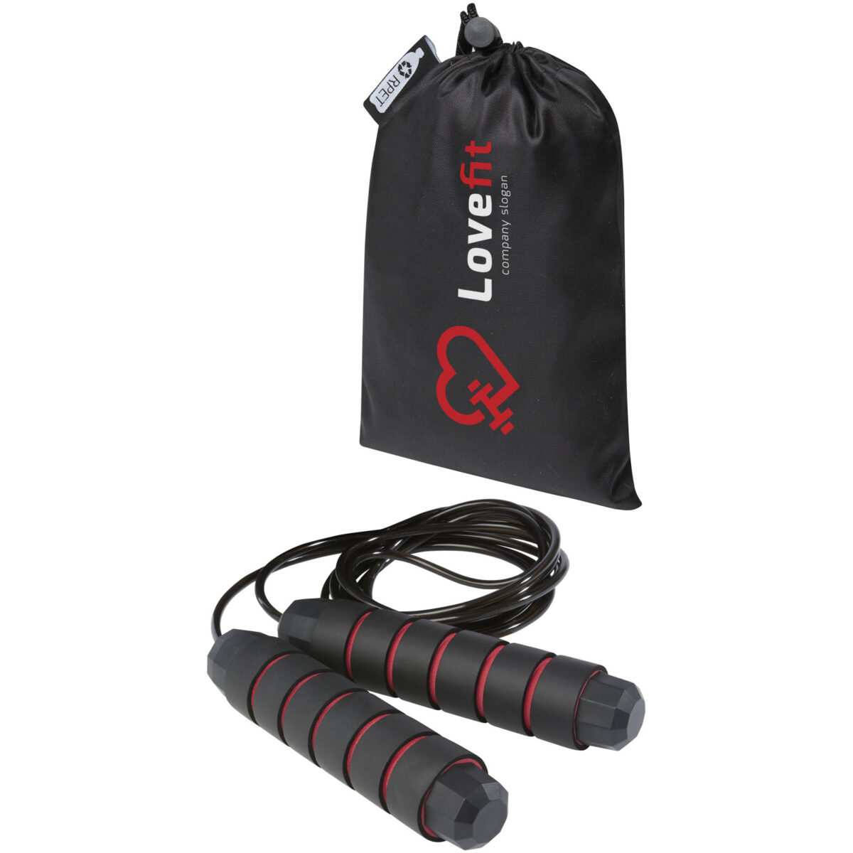 Austin soft skipping rope in recycled PET pouch – Red with logo