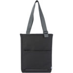 Aqua 14" GRS recycled water resistant laptop tote bag 14L – Solid black front view