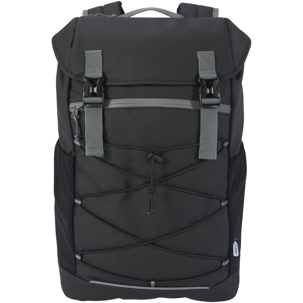 Aqua 15.6" GRS recycled water resistant laptop backpack 23L – Solid black front view