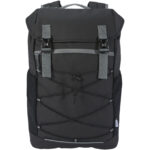 Aqua 15.6" GRS recycled water resistant laptop backpack 23L – Solid black front view