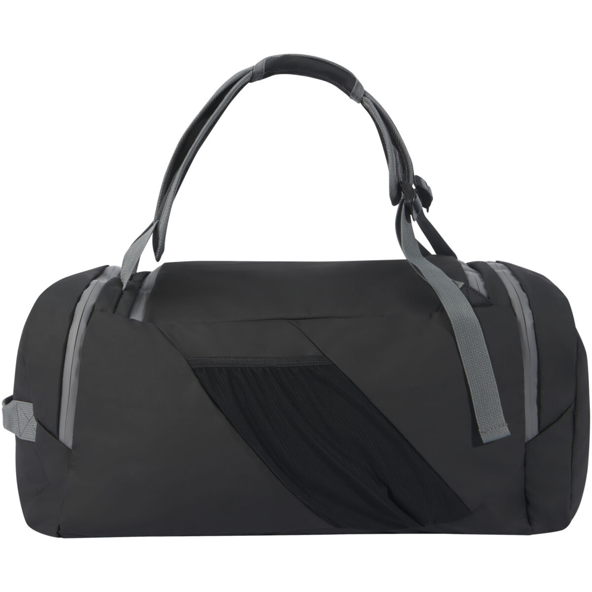 Aqua GRS recycled water resistant duffel backpack 35L – Solid black back view