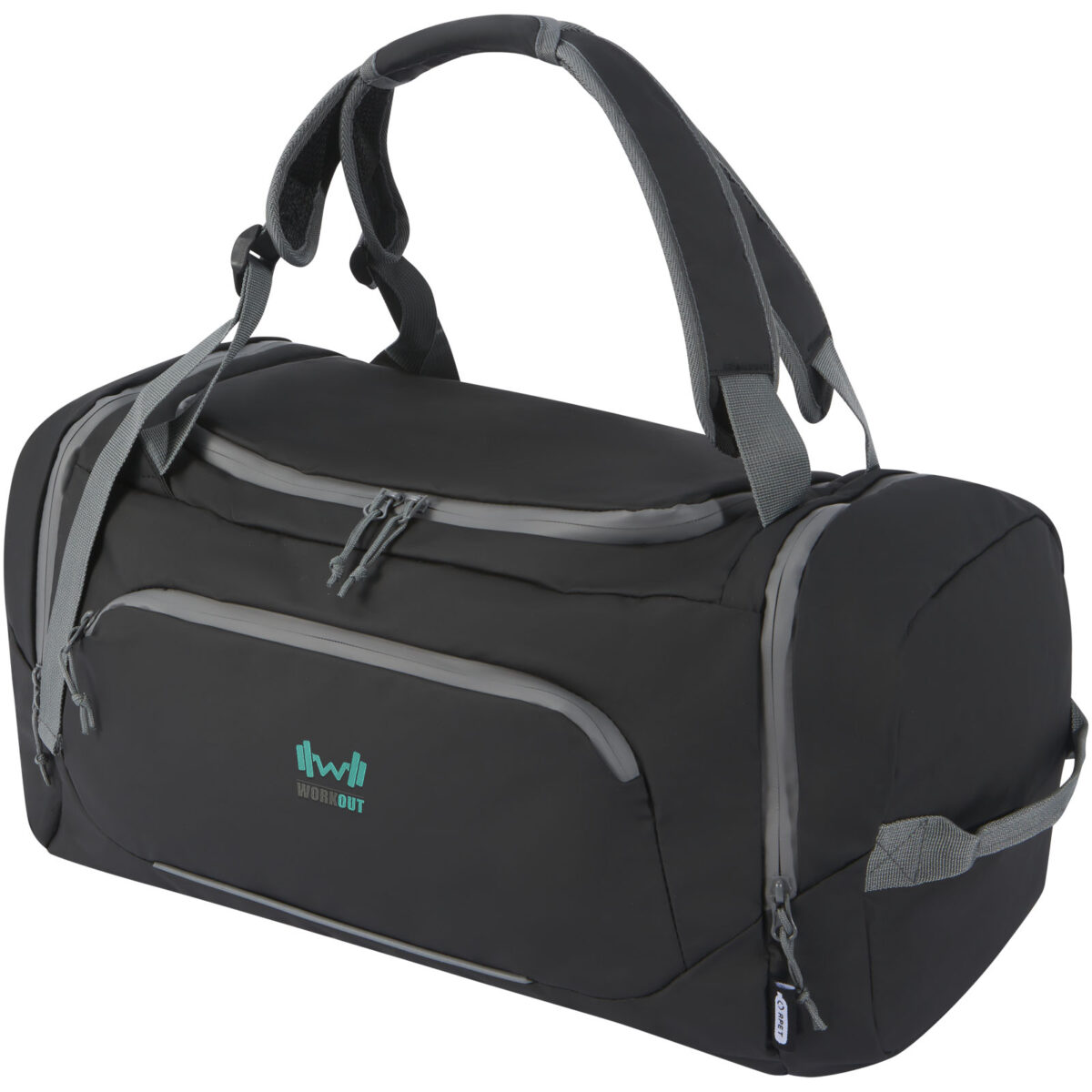 Aqua GRS recycled water resistant duffel backpack 35L – Solid black with logo