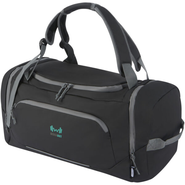 Aqua GRS recycled water resistant duffel backpack 35L – Solid black with logo