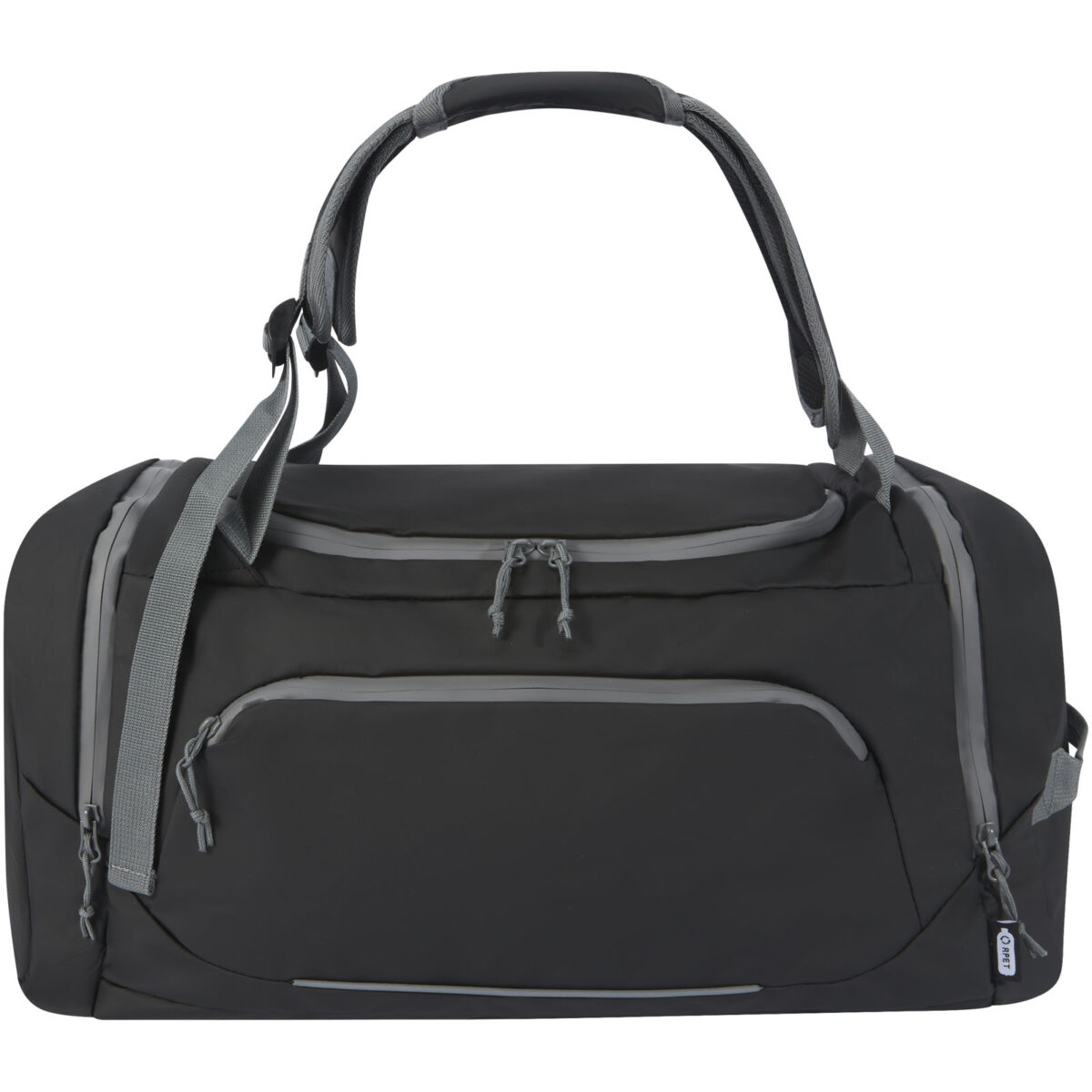 Aqua GRS recycled water resistant duffel backpack 35L – Solid black front view