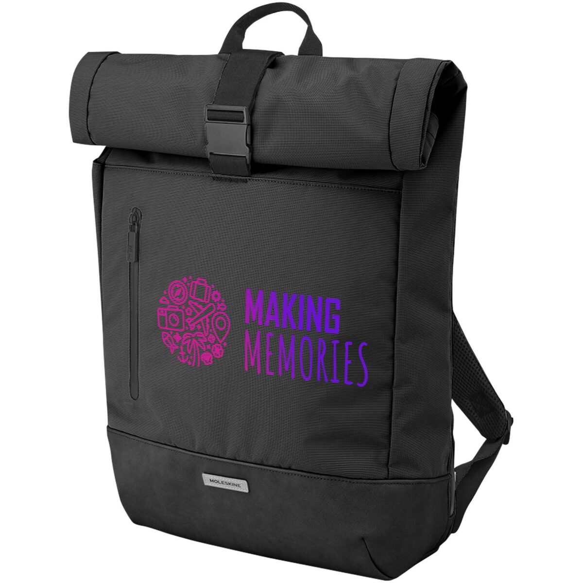 Moleskine Metro rolltop backpack – Solid black with logo