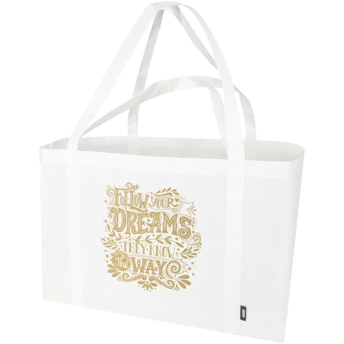 Jumbo GRS recycled non-woven extra large tote bag 65L – White with logo