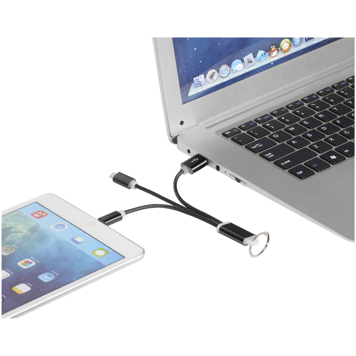 Metal 3-in-1 charging cable with keychain – Solid black extra view