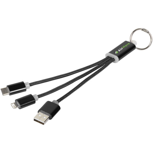 Metal 3-in-1 charging cable with keychain – Solid black with logo