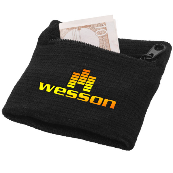 Brisky performance wristband with zippered pocket – Solid black with logo