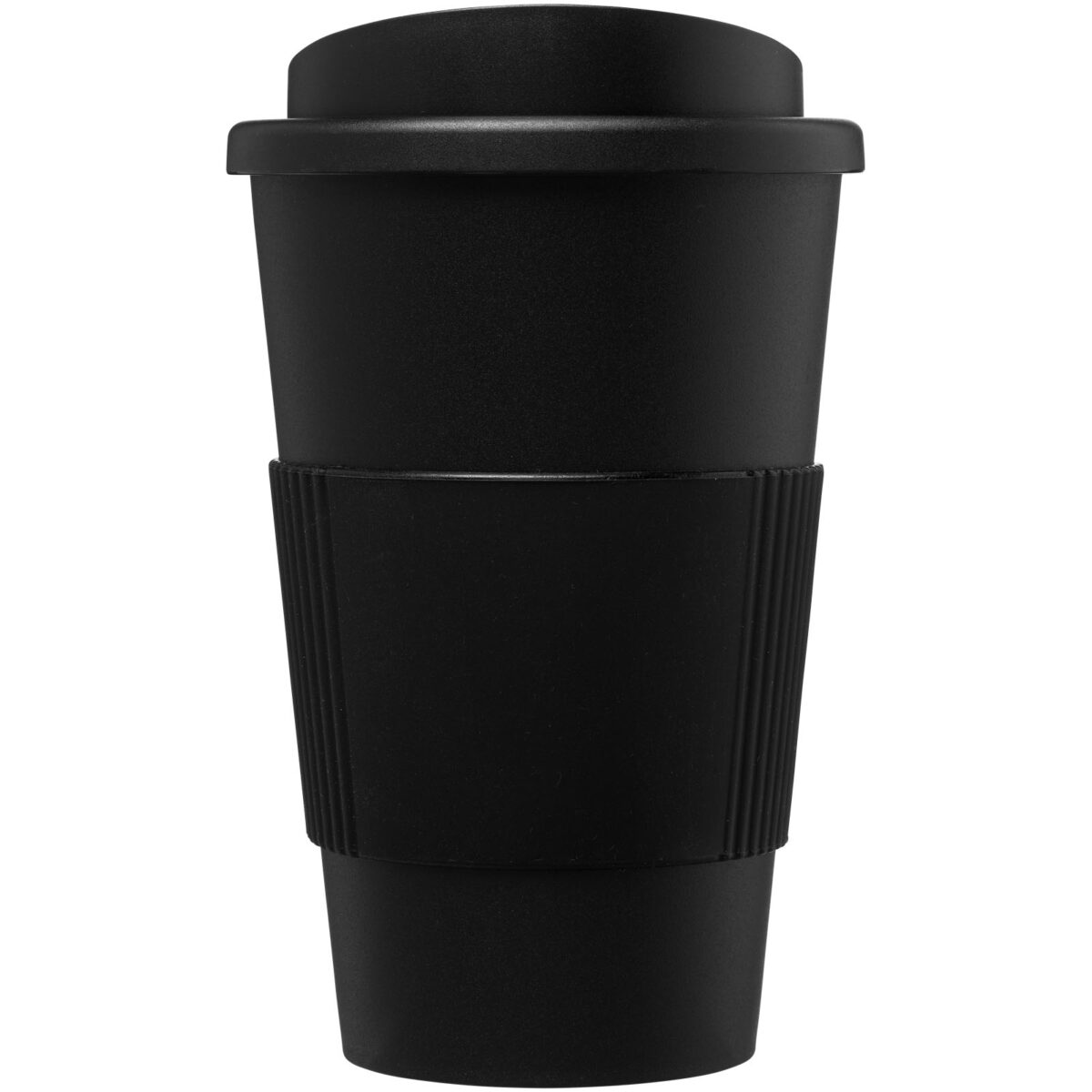 Americano® 350 ml insulated tumbler with grip – Solid black front view