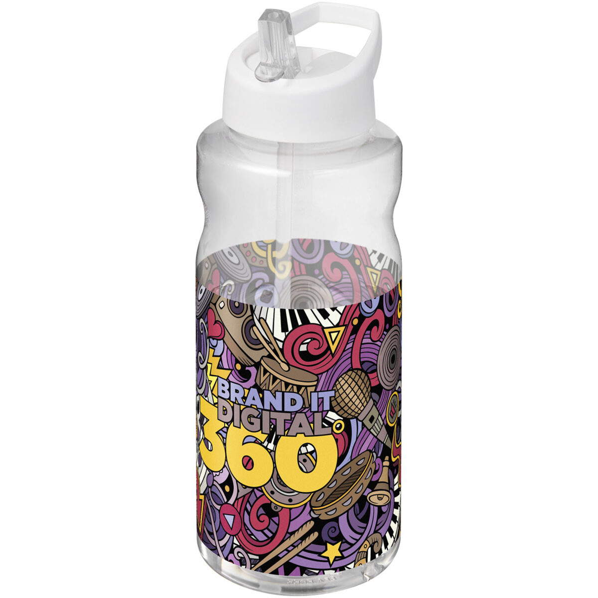 H2O Active® Big Base 1 litre spout lid sport bottle – White with logo