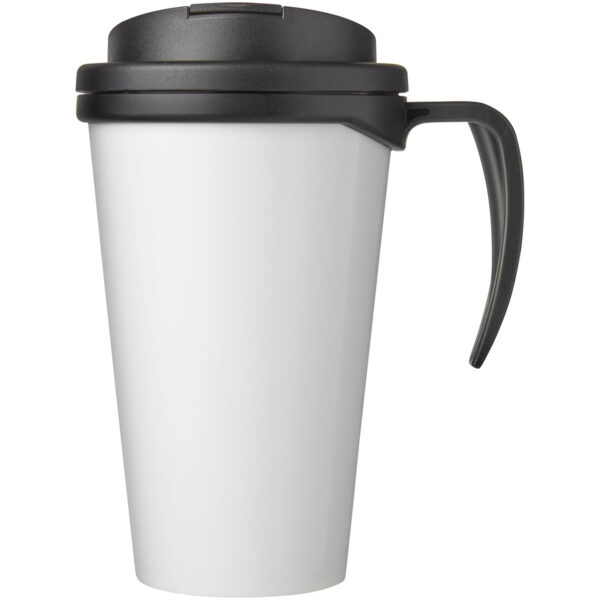 Brite-Americano® Grande 350 ml mug with spill-proof lid – Solid black front view