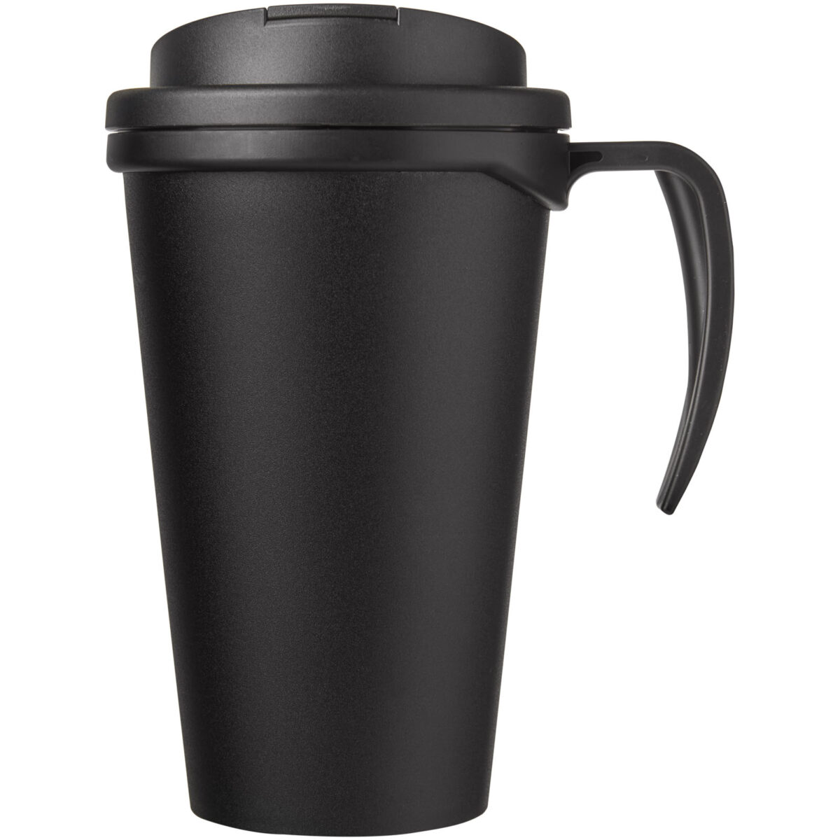 Americano® Grande 350 ml mug with spill-proof lid – Solid black front view