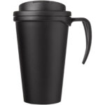 Americano® Grande 350 ml mug with spill-proof lid – Solid black front view