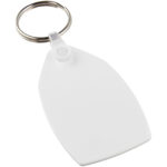 Tait rectangular-shaped recycled keychain – White with logo