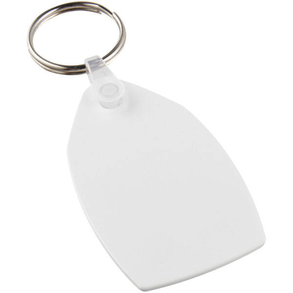 Tait rectangular-shaped recycled keychain – White with logo