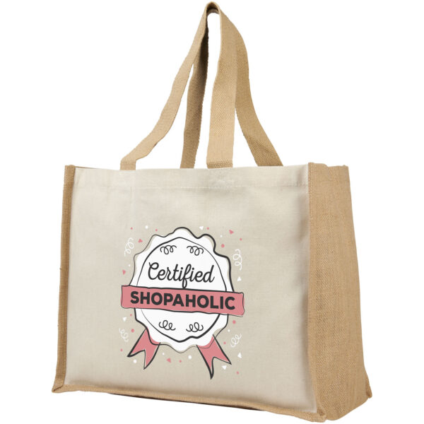 Varai 320 g/m² canvas and jute shopping tote bag 23L – Natural with logo