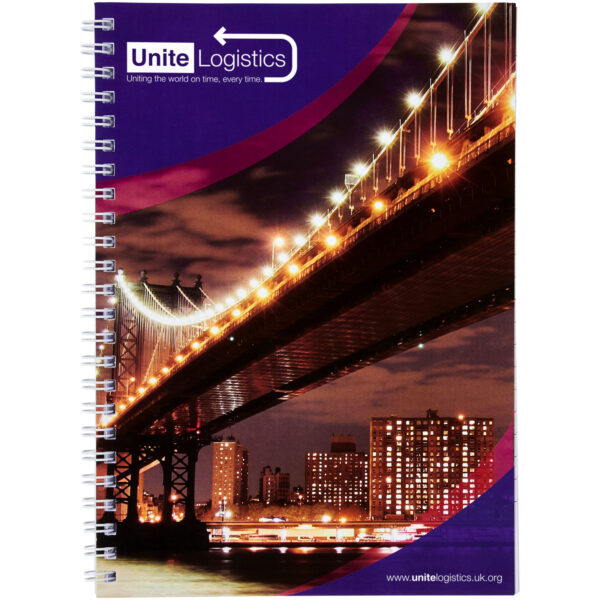 Desk-Mate® A4 spiral notebook with printed back cover – White front view