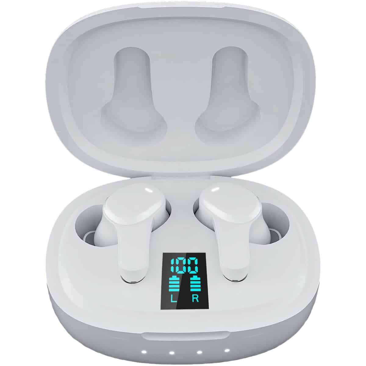 Prixton TWS159 ENC and ANC earbuds – White front view