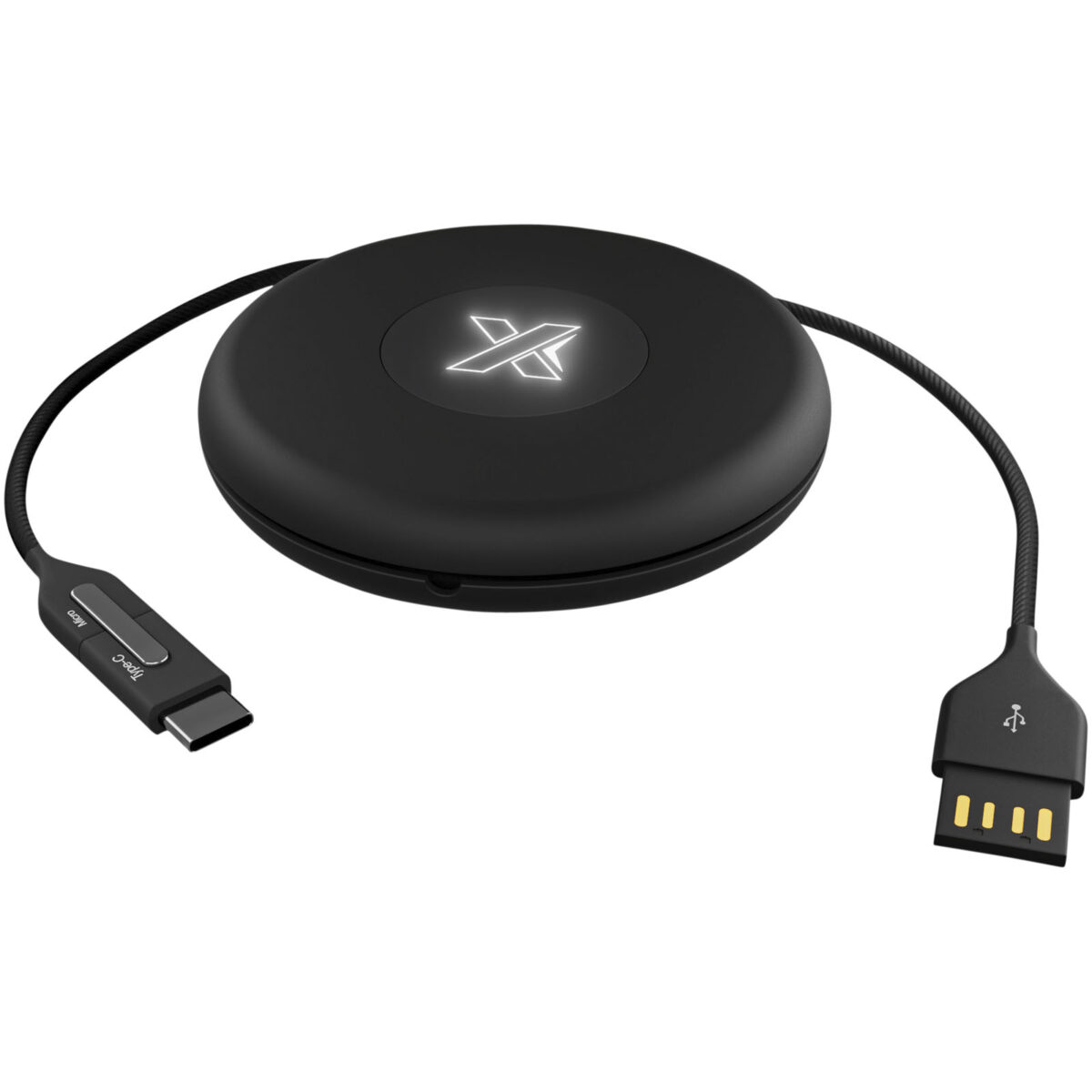 SCX.design C18 3-in-1 travel light-up cable – Solid black with logo