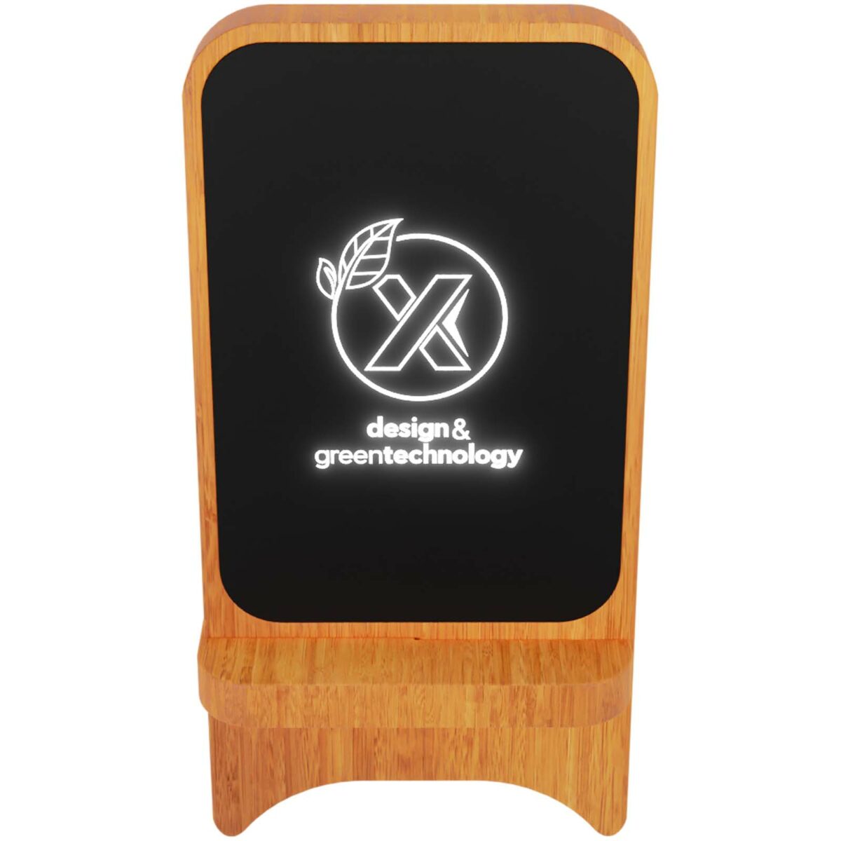 SCX.design W16 15W light-up wireless wooden stand – Wood front view