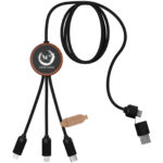 SCX.design C37 40W 5-in-1 rPET light-up logo charging cable with round wooden casing – Wood with logo