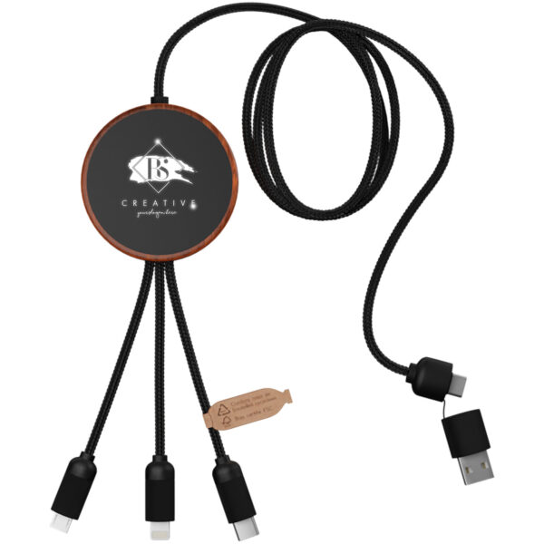 SCX.design C40 5-in-1 rPET light-up logo charging cable and 10W charging pad – Wood with logo