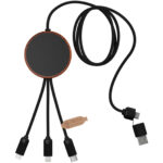 SCX.design C40 5-in-1 rPET light-up logo charging cable and 10W charging pad – Wood front view