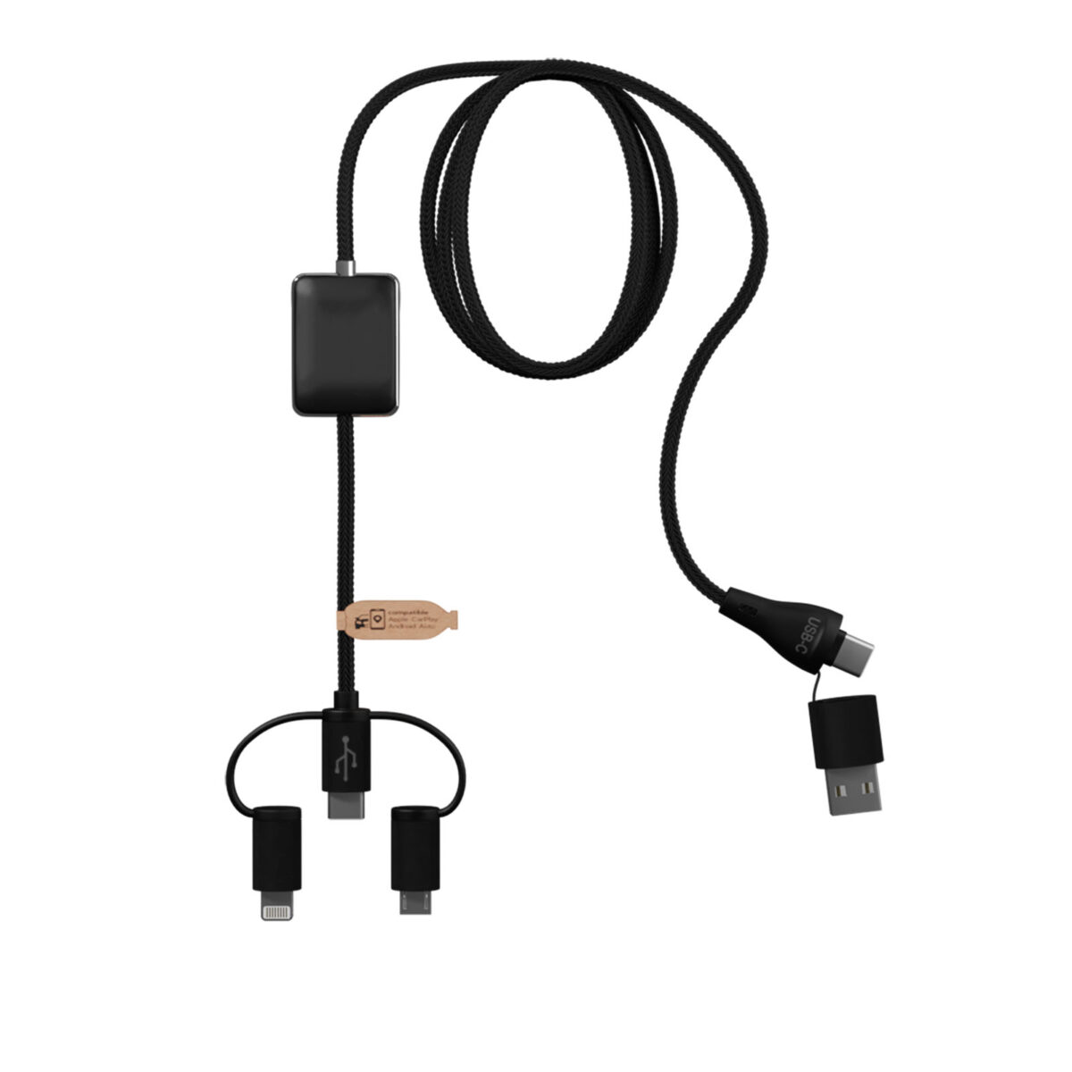 SCX.design C48 CarPlay 5-in-1 charging cable – Solid black back view