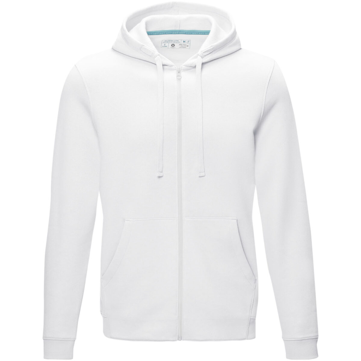 Ruby men’s organic recycled full zip hoodie – White front view