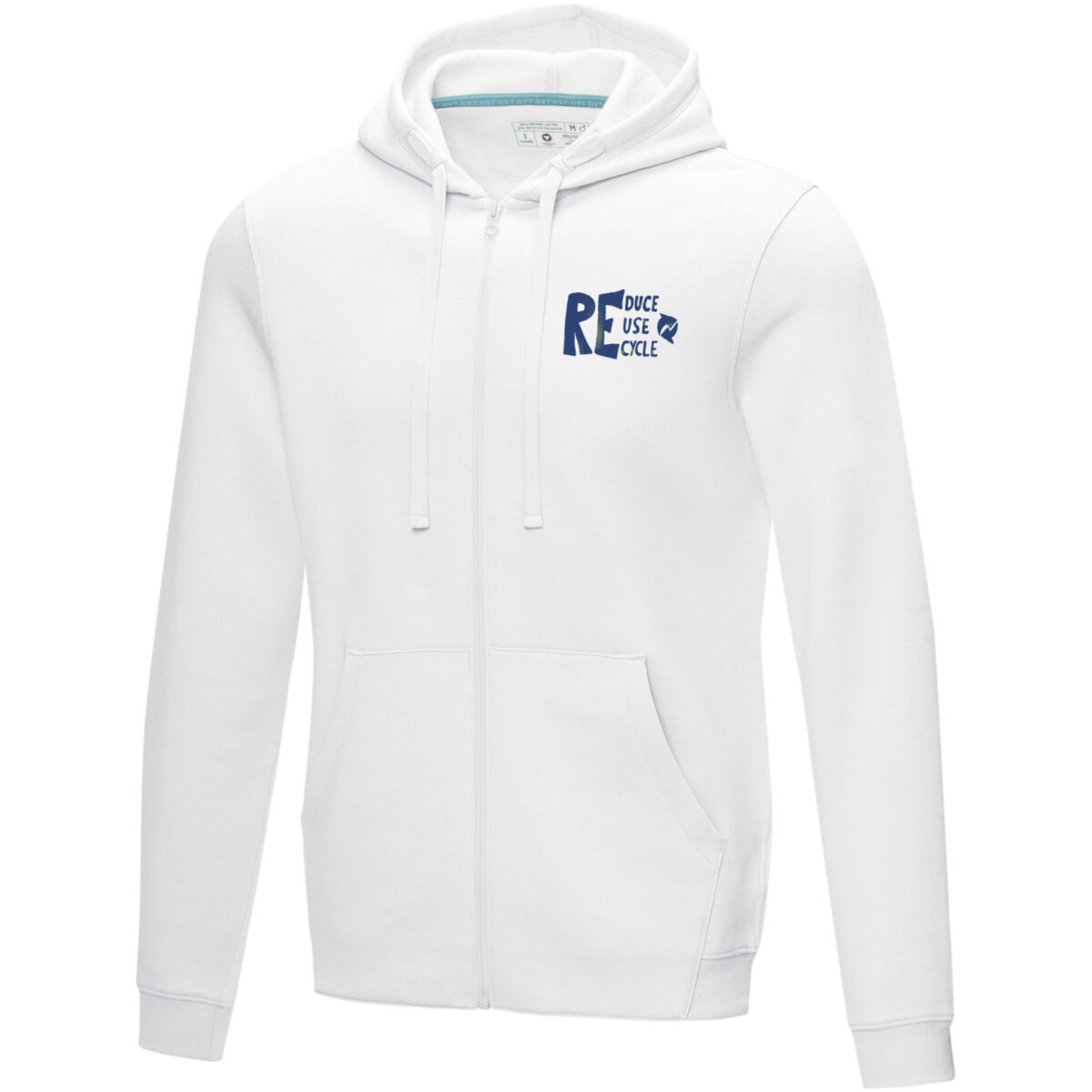 Ruby men’s organic recycled full zip hoodie – White with logo