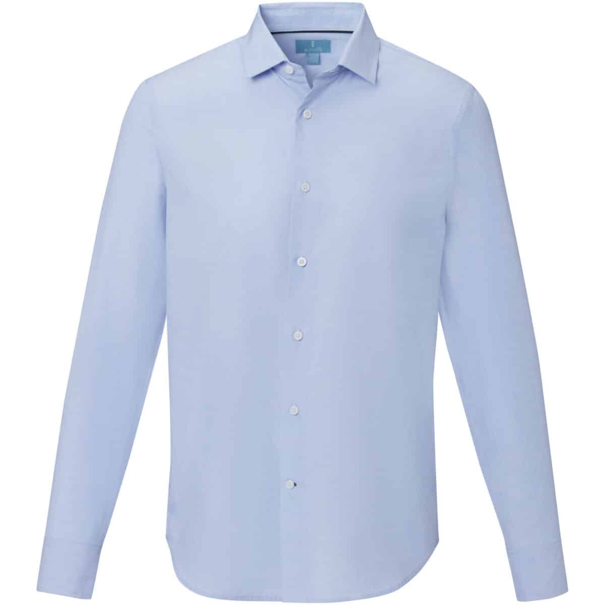 Cuprite long sleeve men's organic shirt – Light blue front view