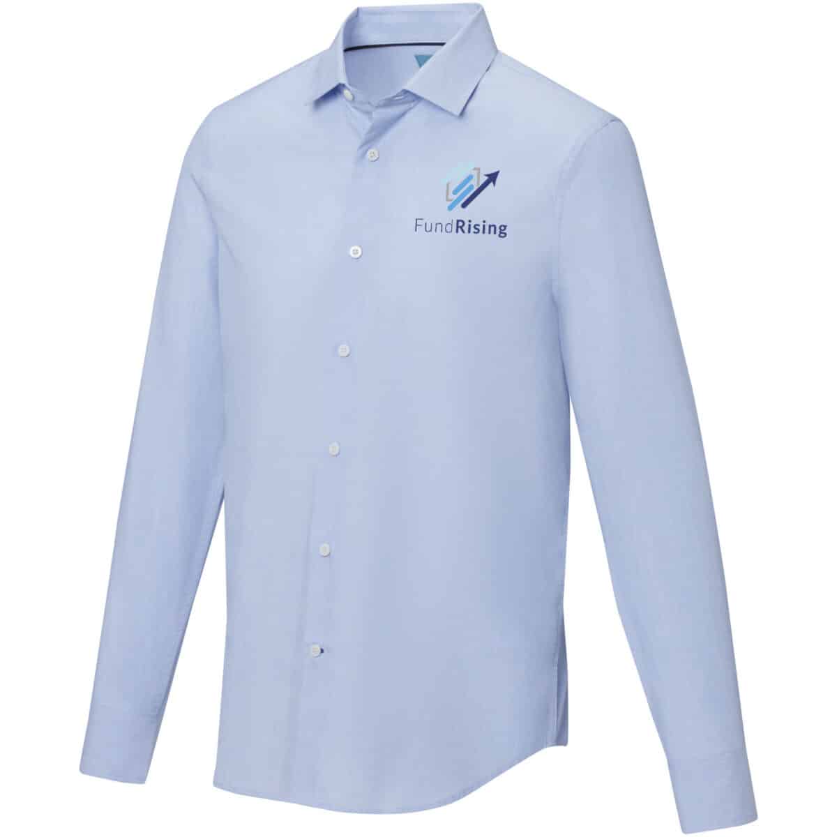 Cuprite long sleeve men's organic shirt – Light blue with logo