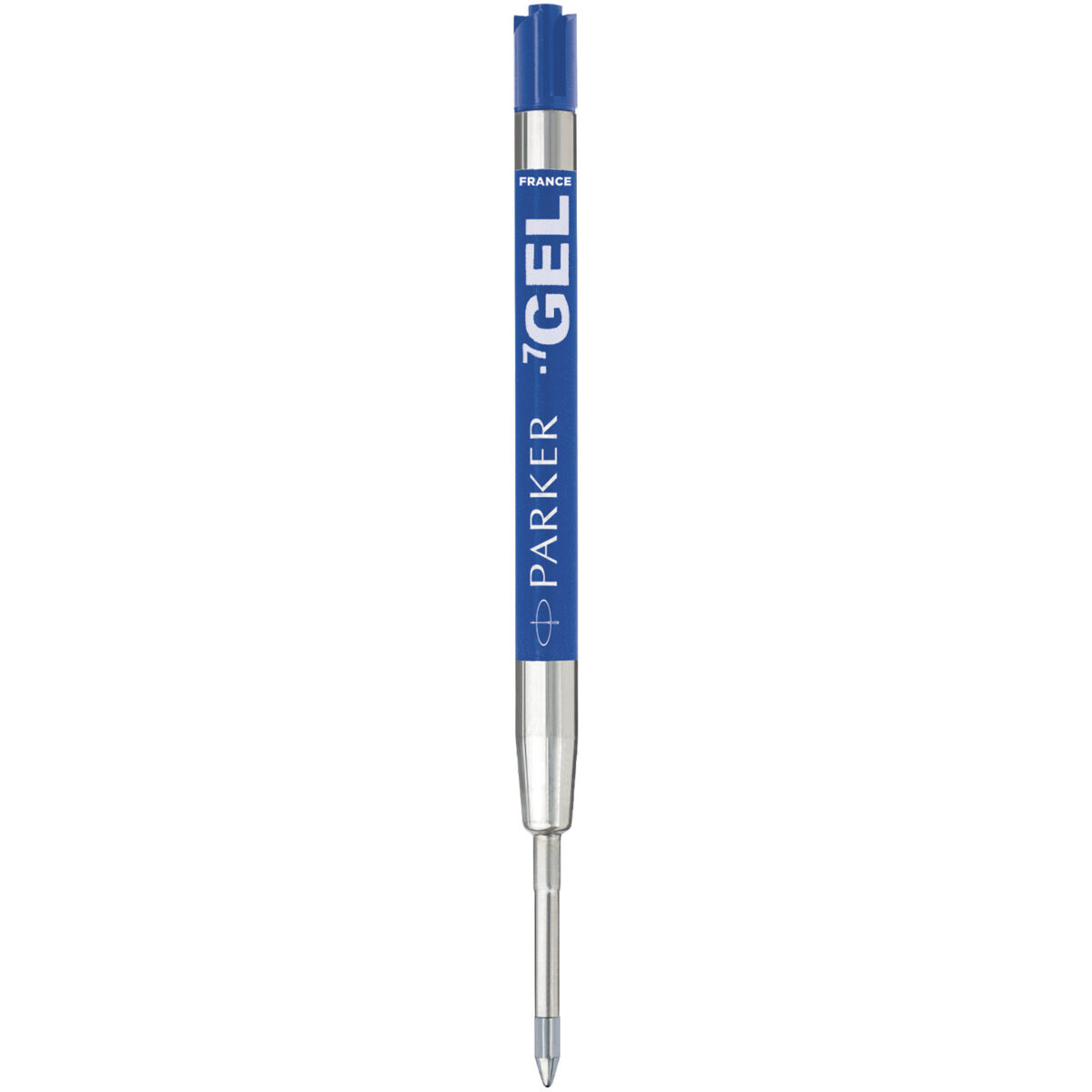 Parker Gel ballpoint pen refill (blue ink) – Silver front view