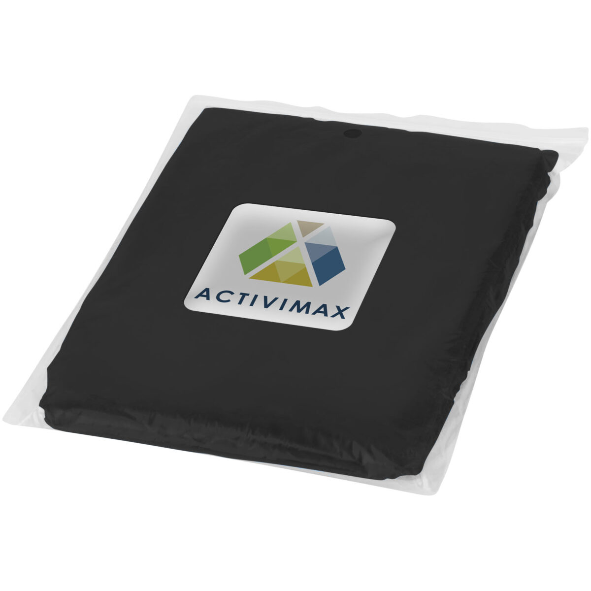 Ziva disposable rain poncho with storage pouch – Solid black with logo