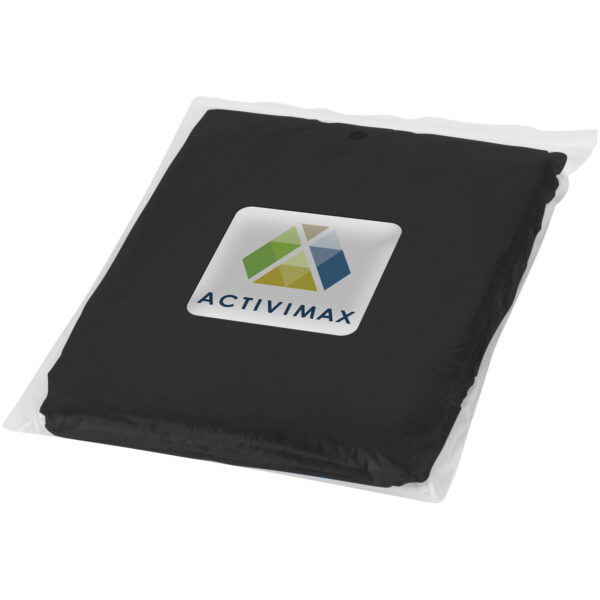 Ziva disposable rain poncho with storage pouch – Solid black with logo