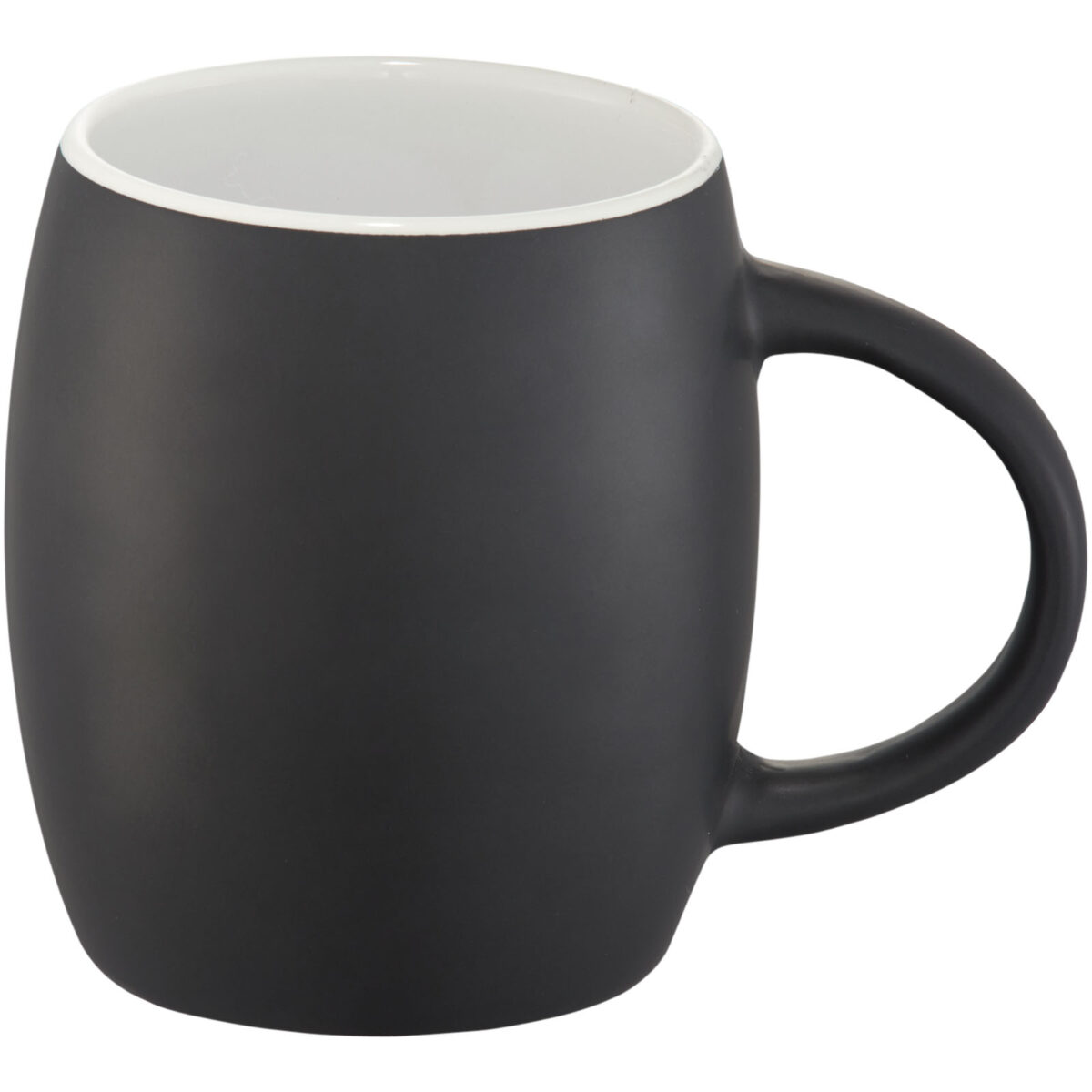 Hearth 400 ml ceramic mug with wooden coaster – Solid black front view