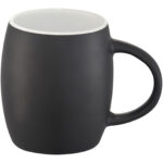 Hearth 400 ml ceramic mug with wooden coaster – Solid black front view