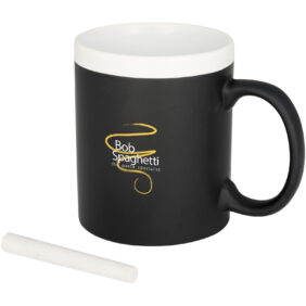 Chalk-write 330 ml ceramic mug – White with logo