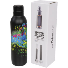 Odin 510 ml copper vacuum insulated water bottle – Solid black with logo